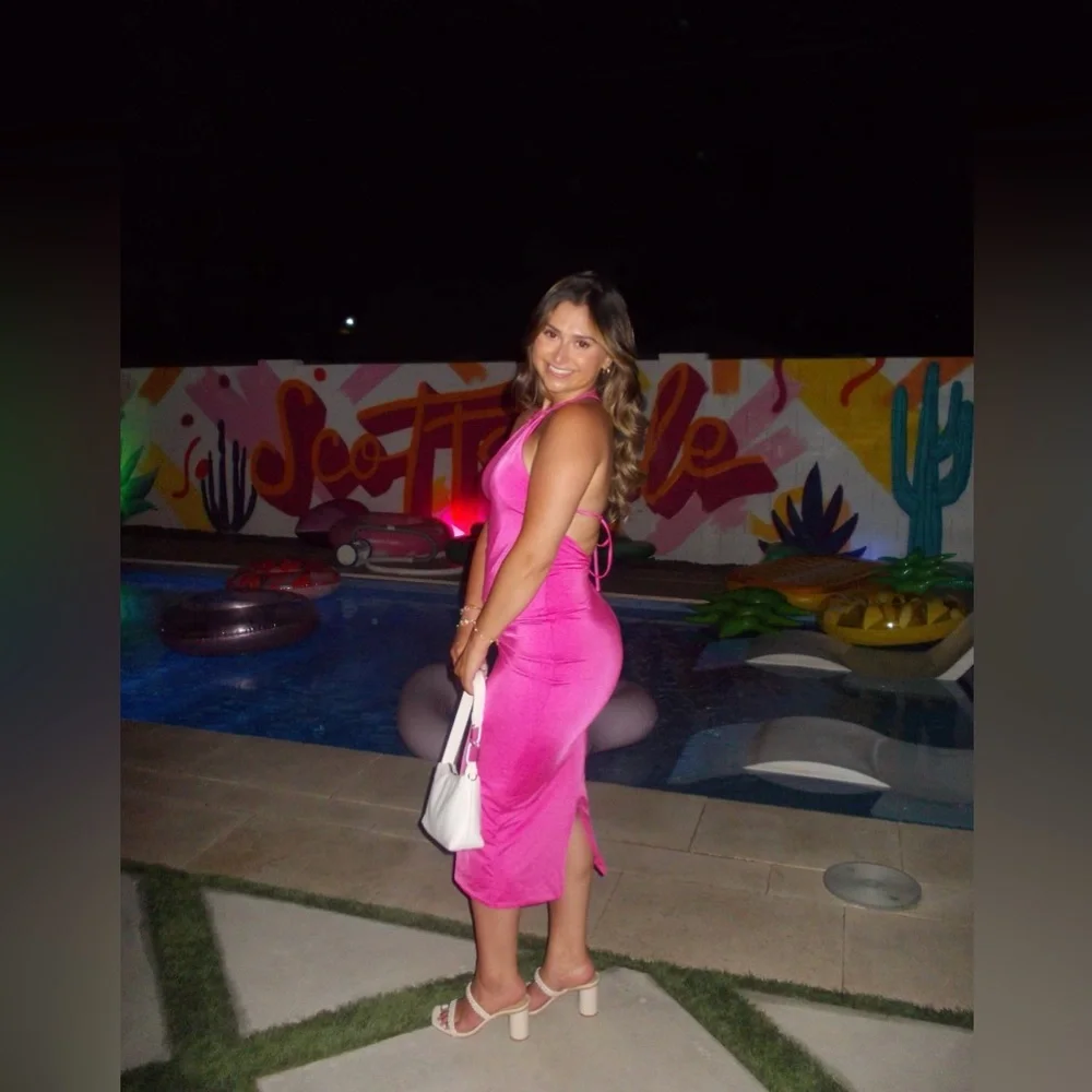 OH POLLY FLORENZA DRESS - PINK High Neck Backless Midaxi Dress in Pink - Picture 4 of 4